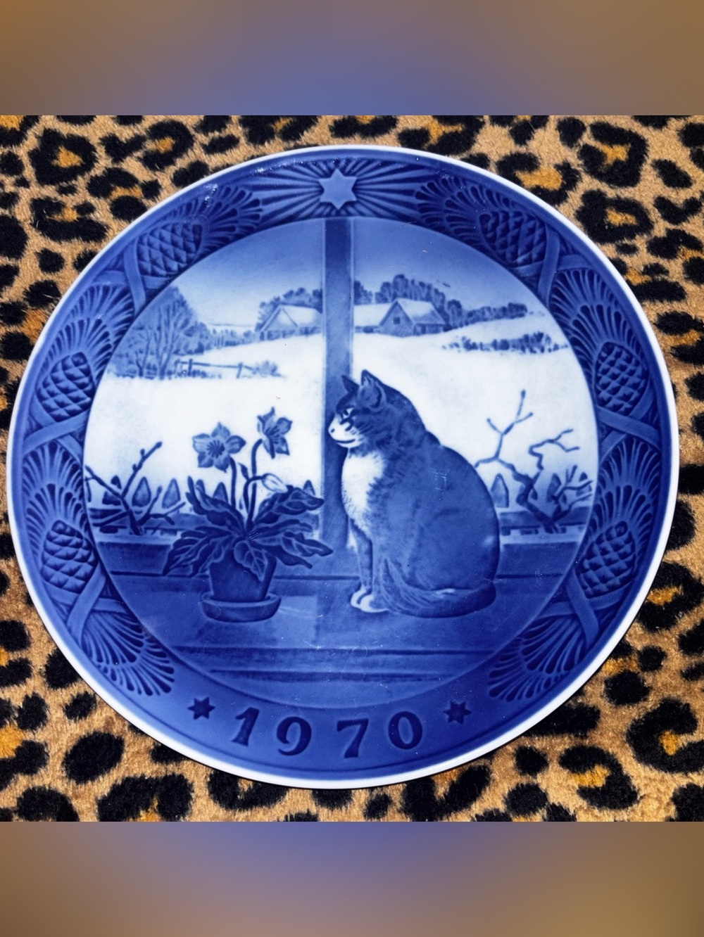 Vintage Danish Blue Porcelain "Cat Lovers" Collector Plate Set (2) (1970/1971)